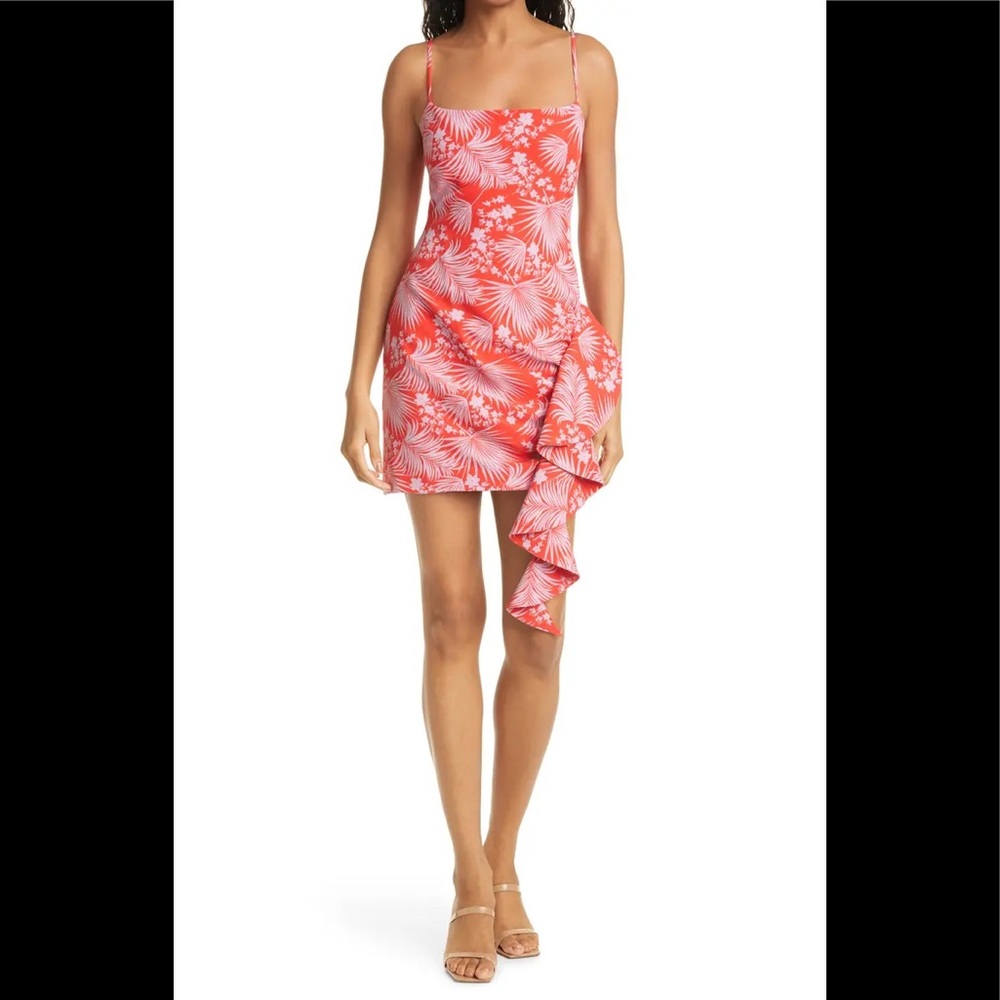 COPY - LIKELY Red Whitney Floral Ruffle Detail Minidress